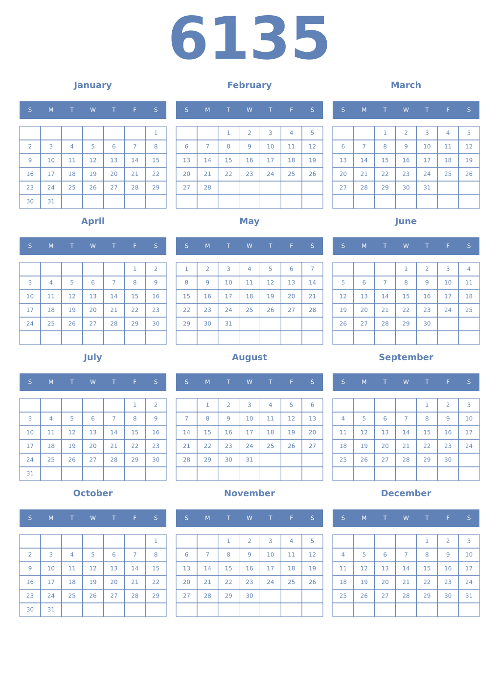 Printable 6135 Year Calendars glaucous