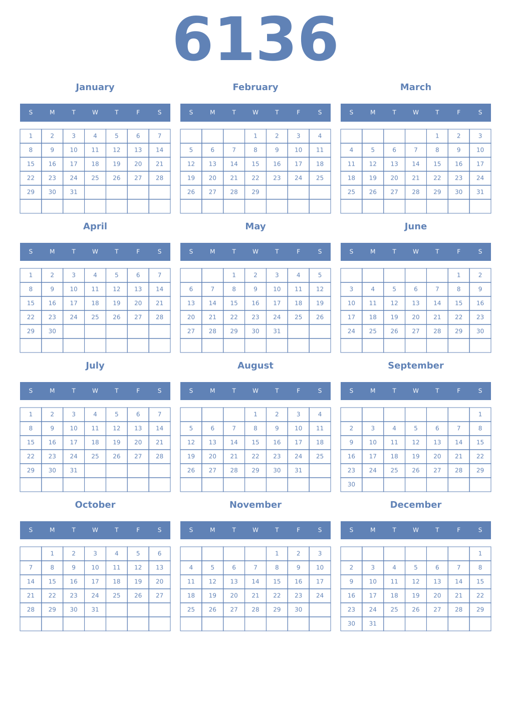 Printable 6136 Year Calendars glaucous