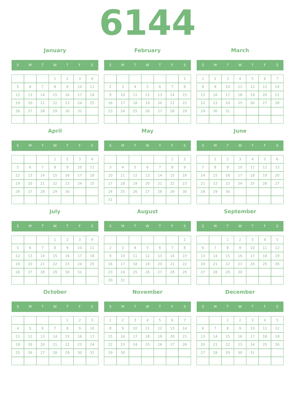 Printable 6144 Year Calendars celadon