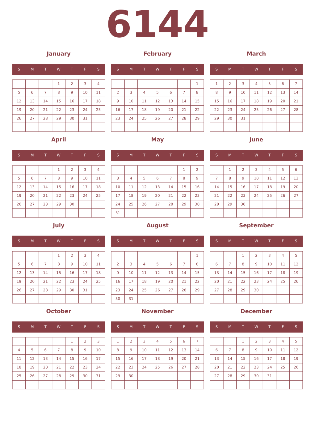 Printable 6144 Year Calendars cordovan
