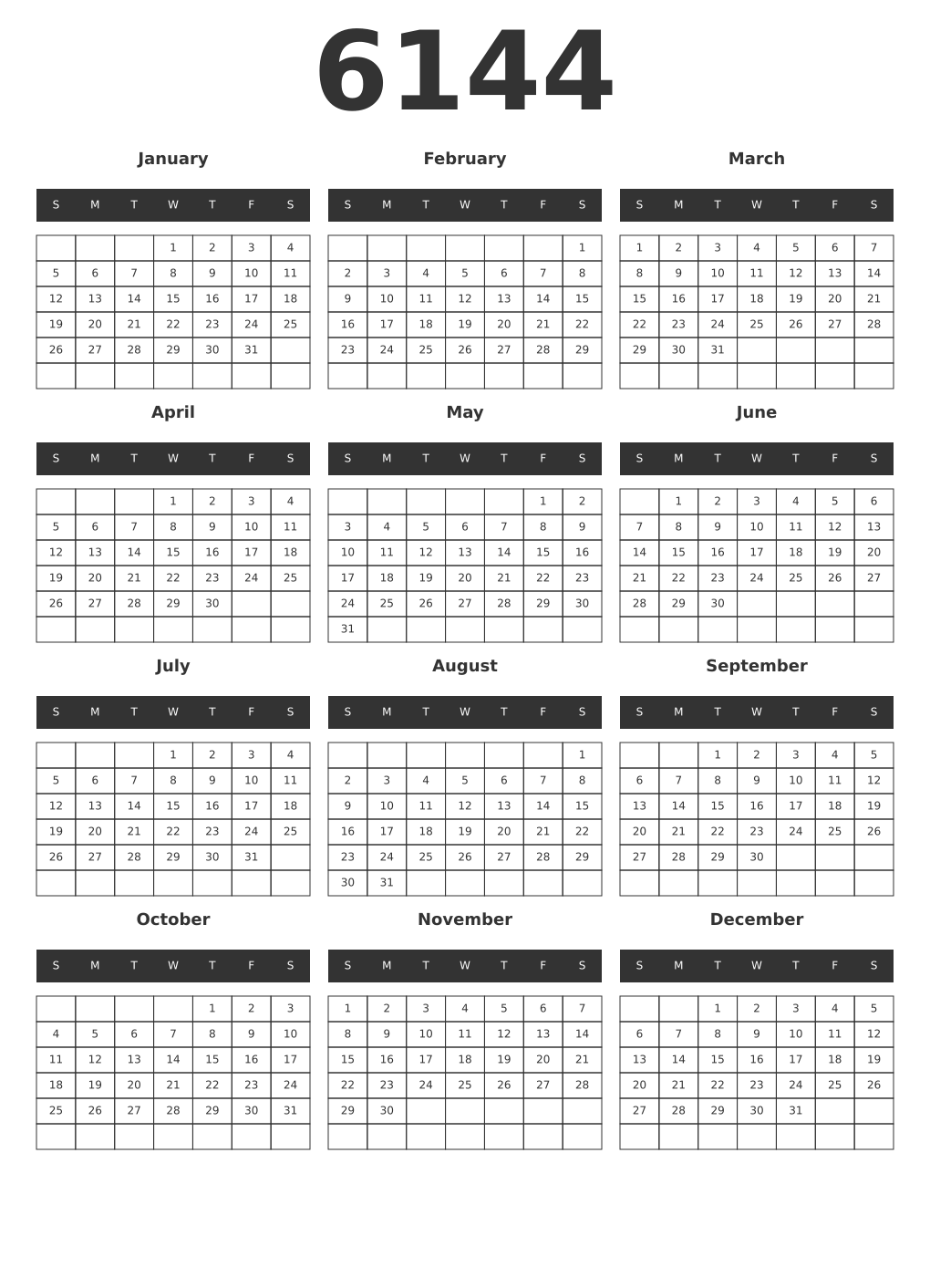 Printable 6144 Year Calendars dark