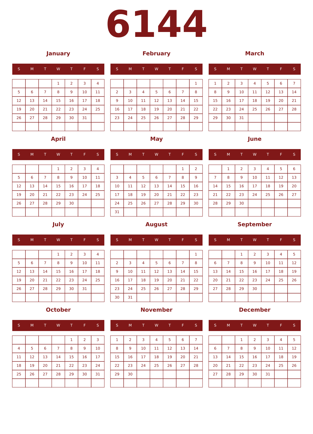 Printable 6144 Year Calendars falu