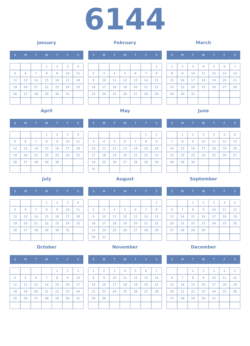 Printable 6144 Year Calendars glaucous