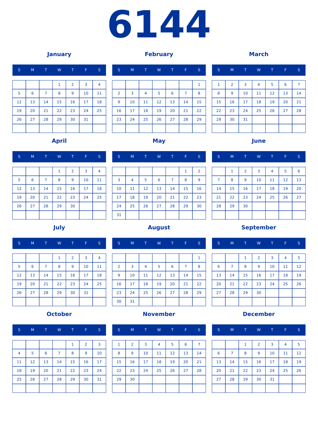Printable 6144 Year Calendars smalt