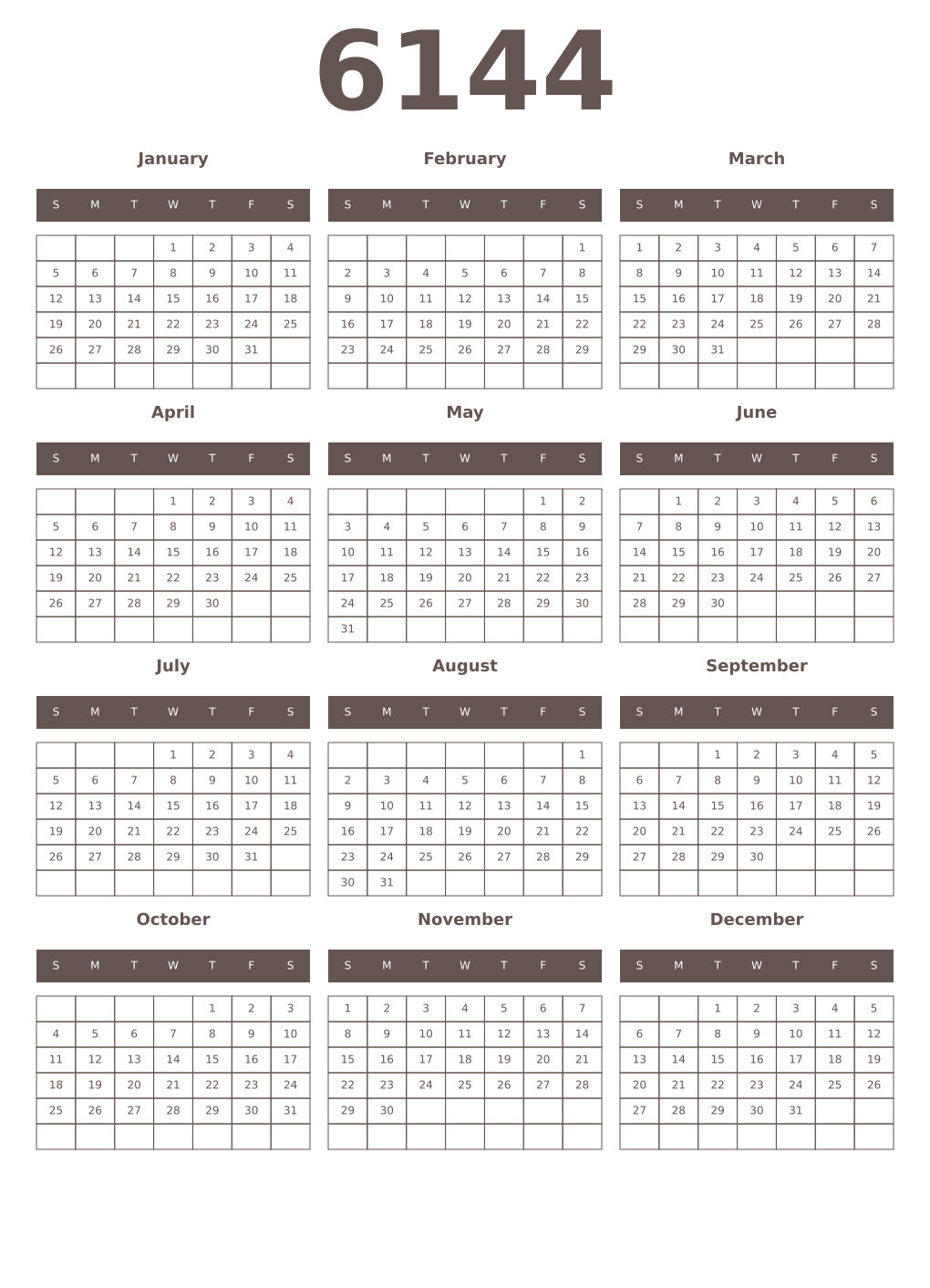 Printable 6144 Year Calendars wenge