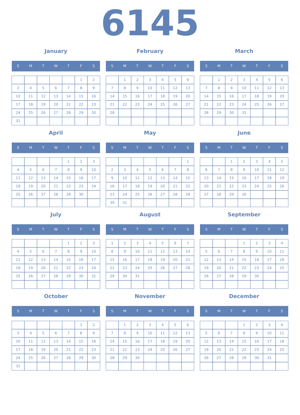 Printable 6145 Year Calendars glaucous