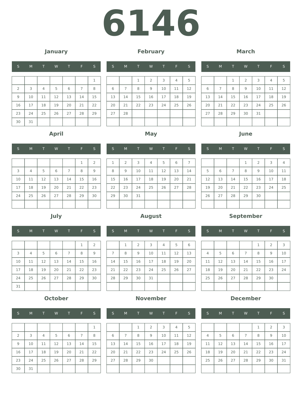 Printable 6146 Year Calendars feldgrau