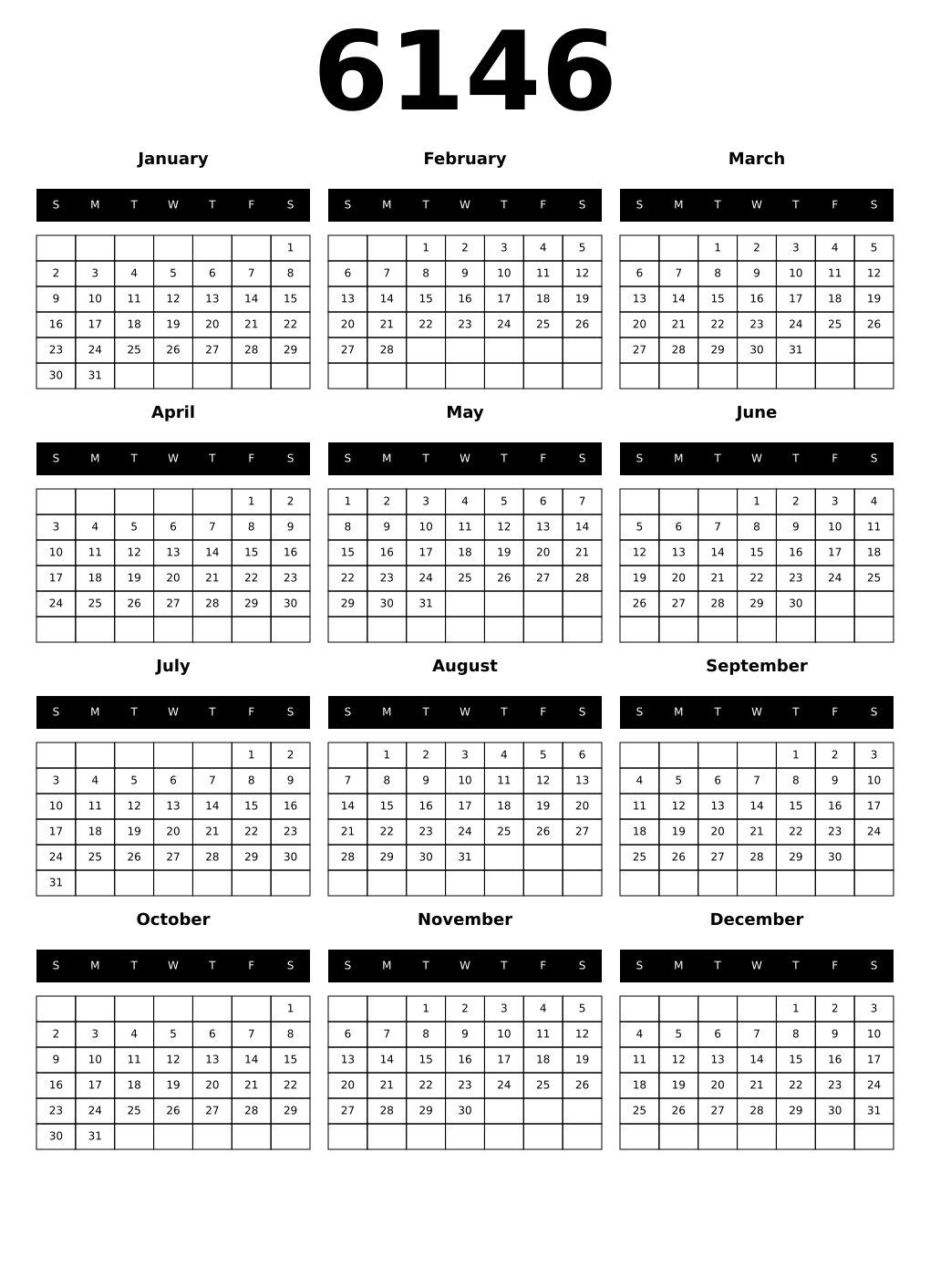 Printable 6146 Calendars
