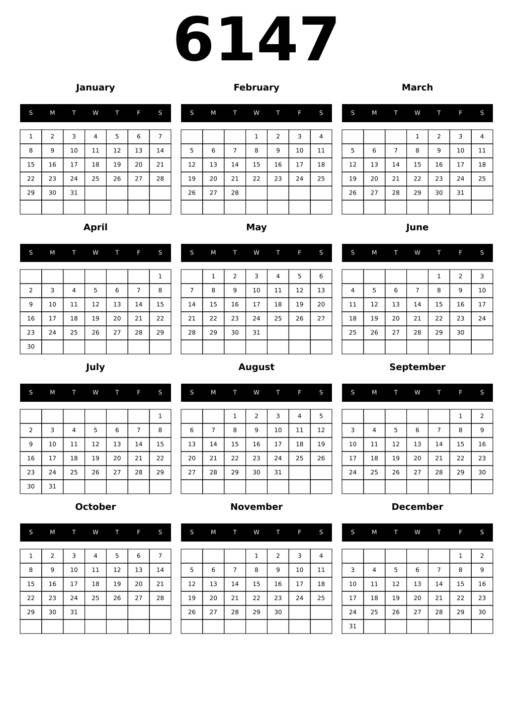 Printable 6147 Calendars