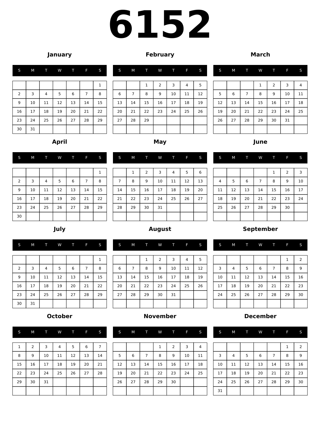 Printable 6152 Calendars