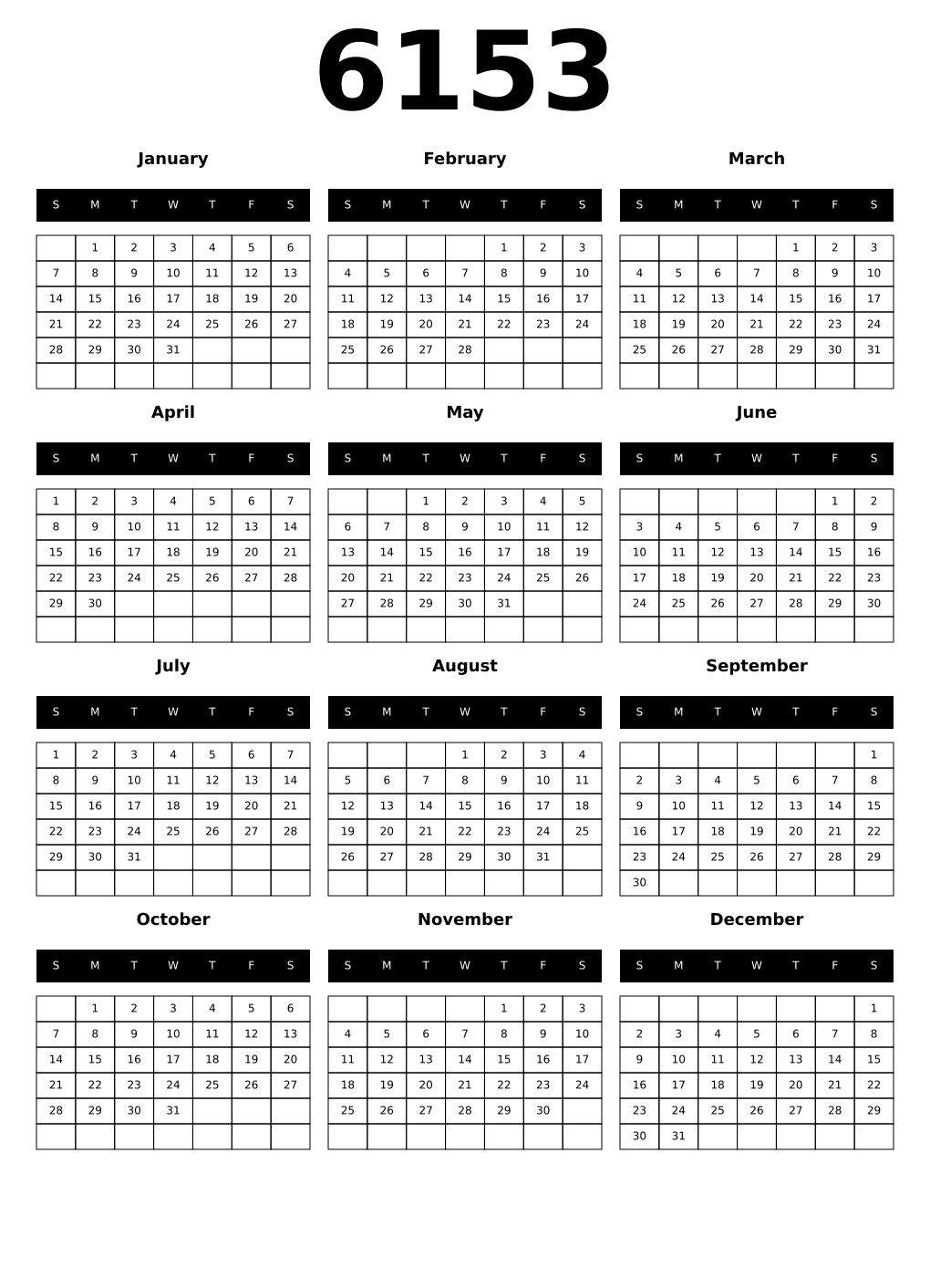 Printable 6153 Calendars