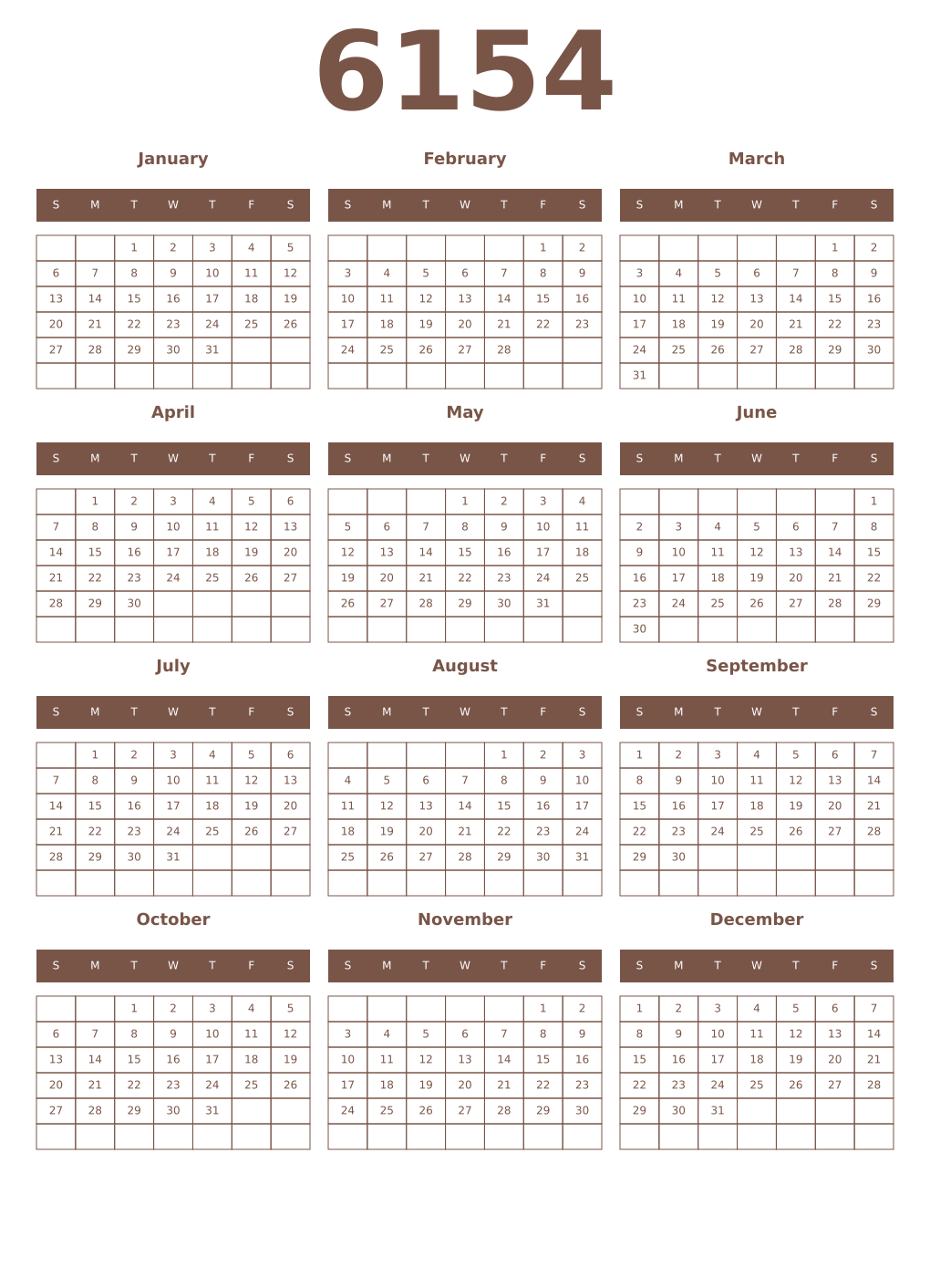 Printable 6154 Year Calendars coffe