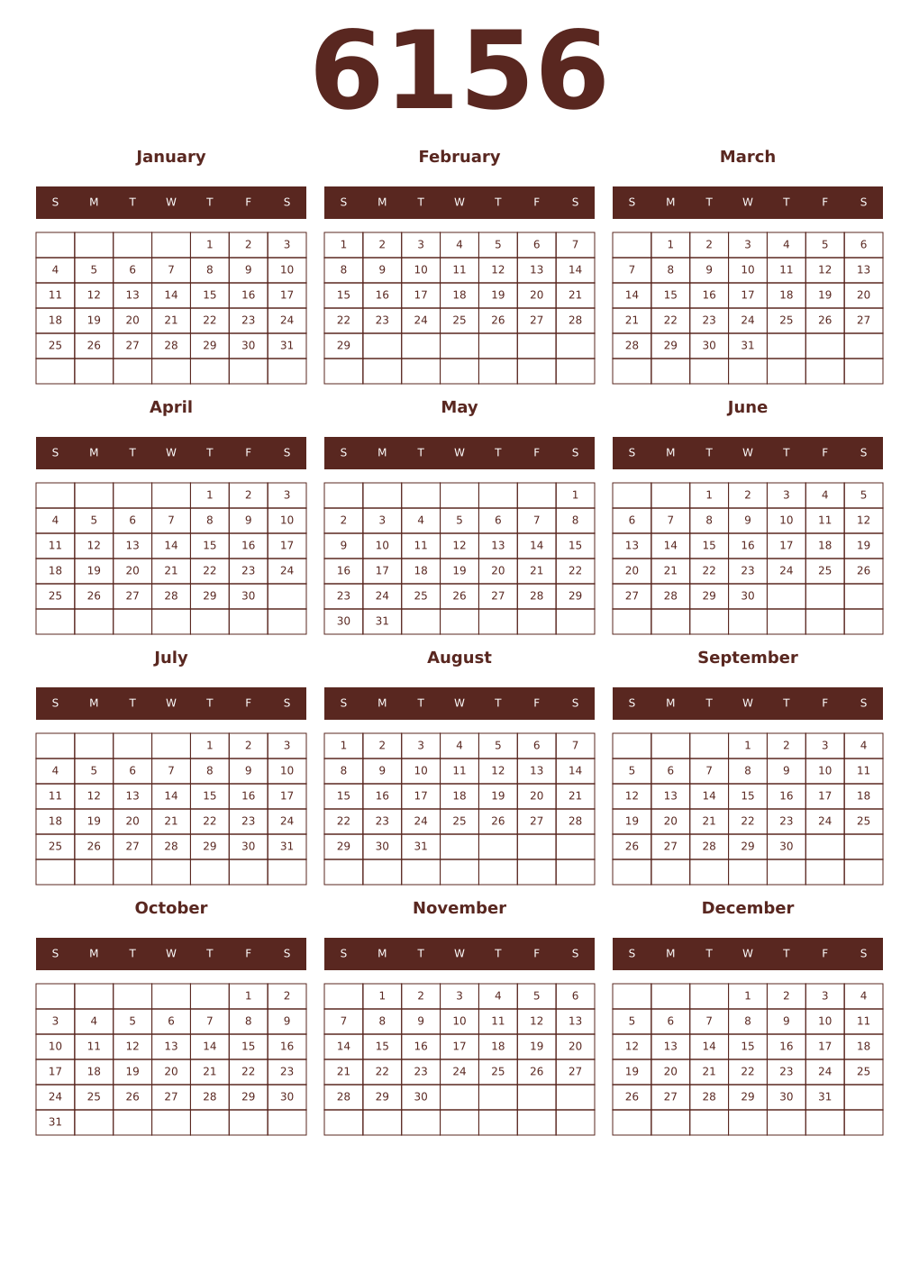 Printable 6156 Year Calendars mortuum