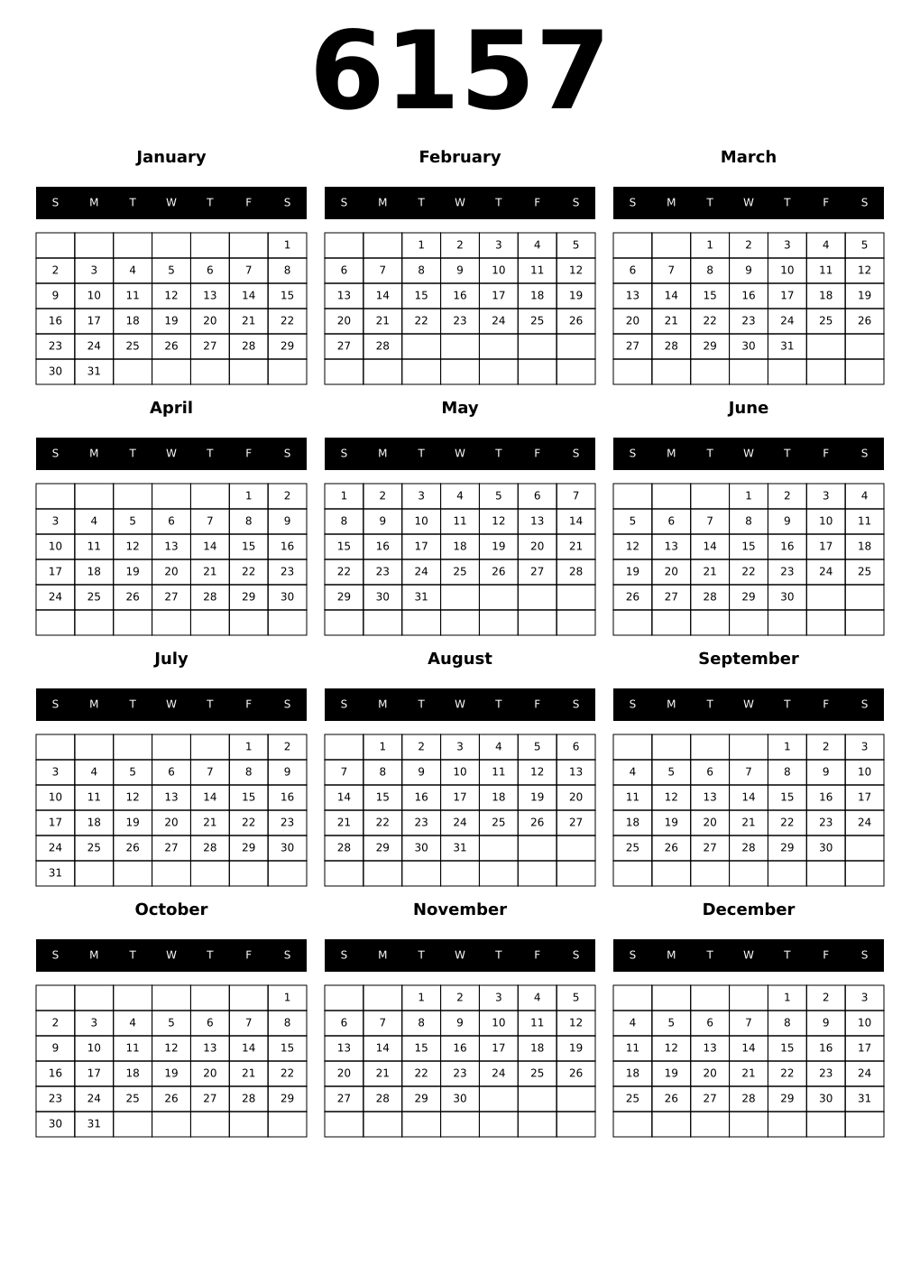 Printable 6157 Calendars