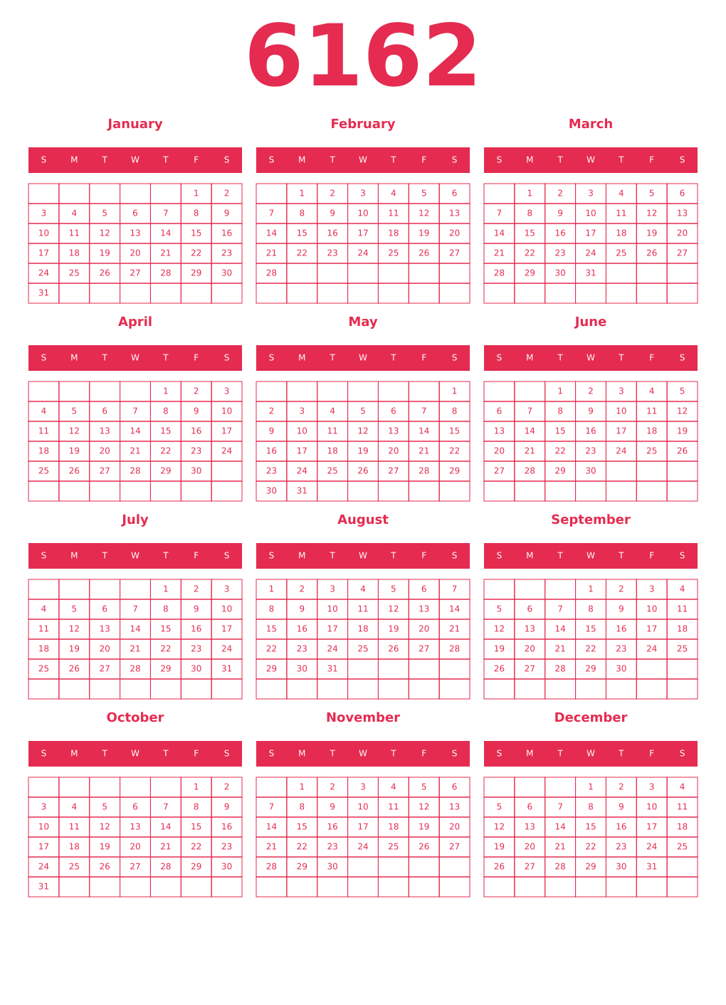 Printable 6162 Year Calendars amaranth