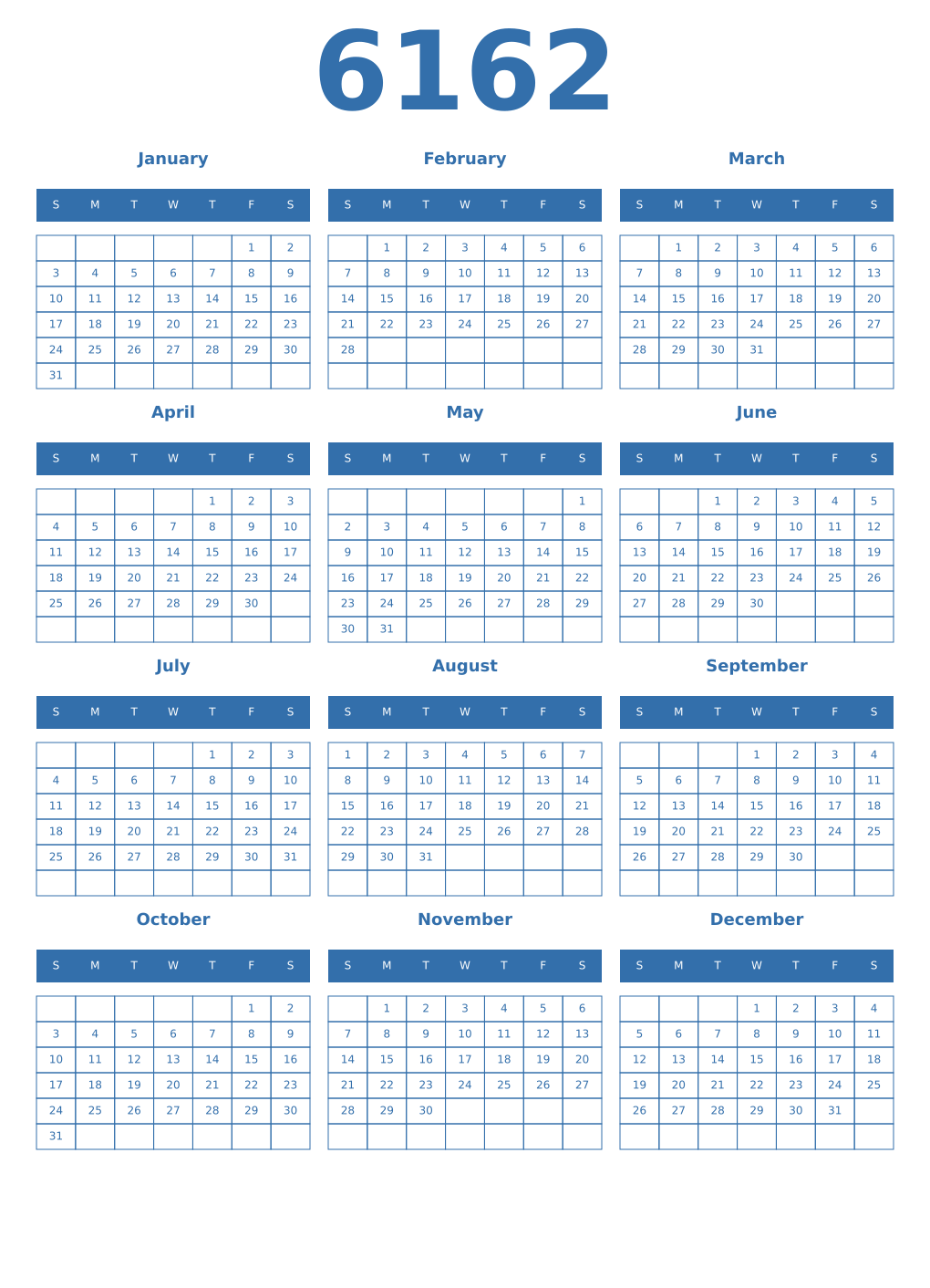 Printable 6162 Year Calendars blue