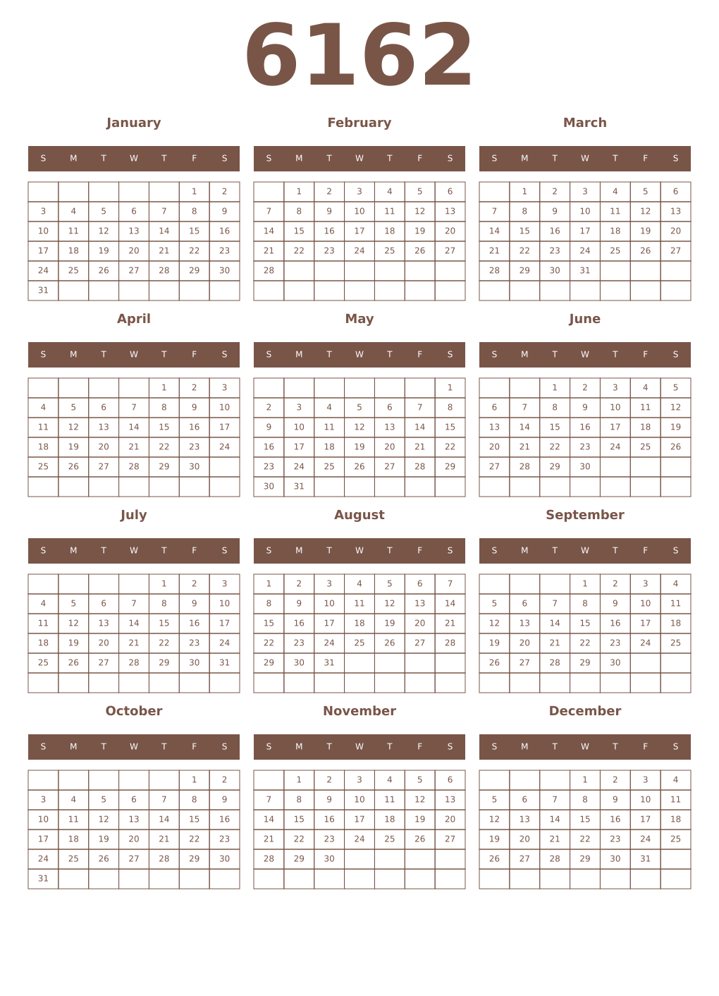 Printable 6162 Year Calendars coffe