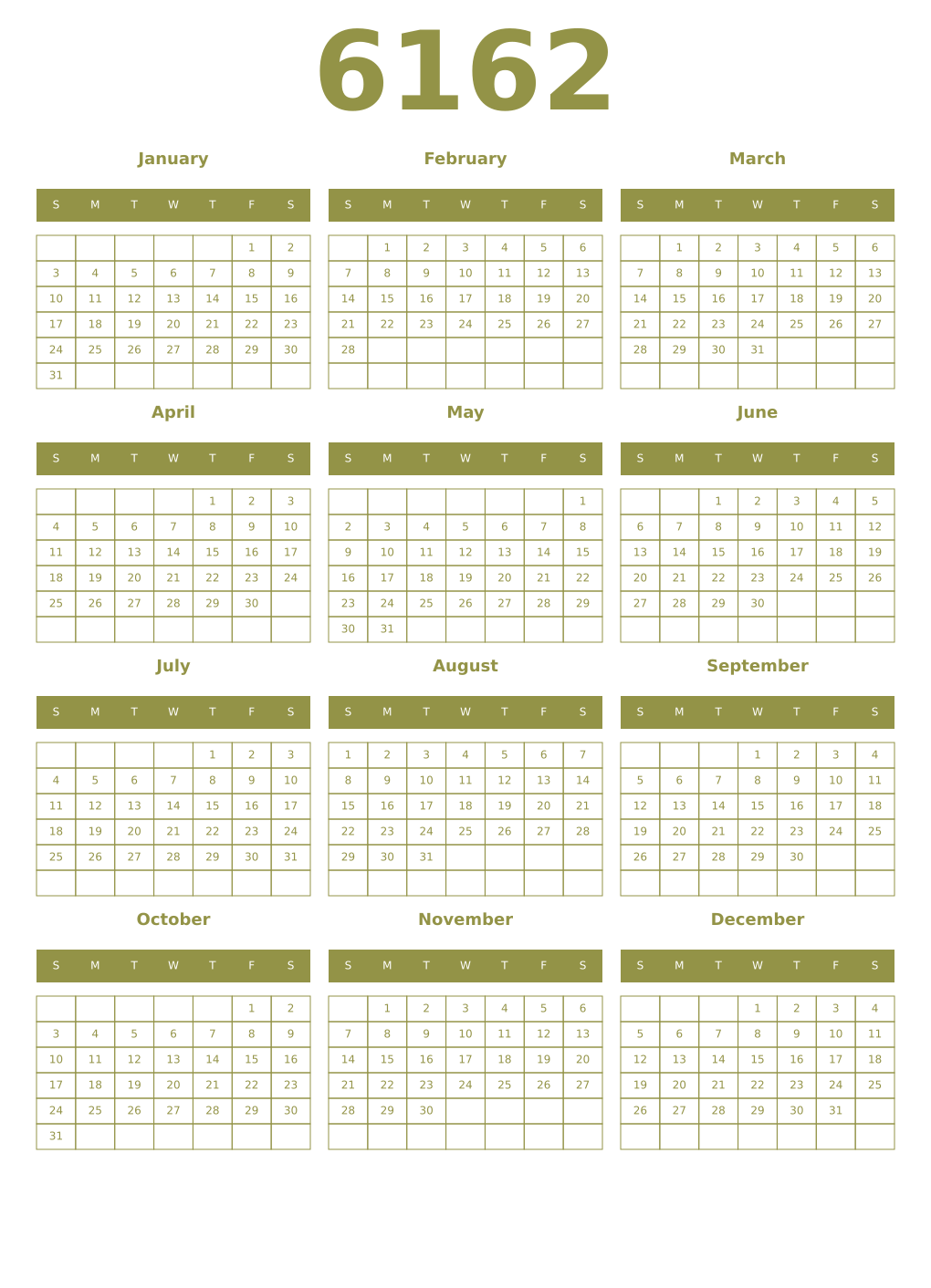 Printable 6162 Year Calendars eburnean