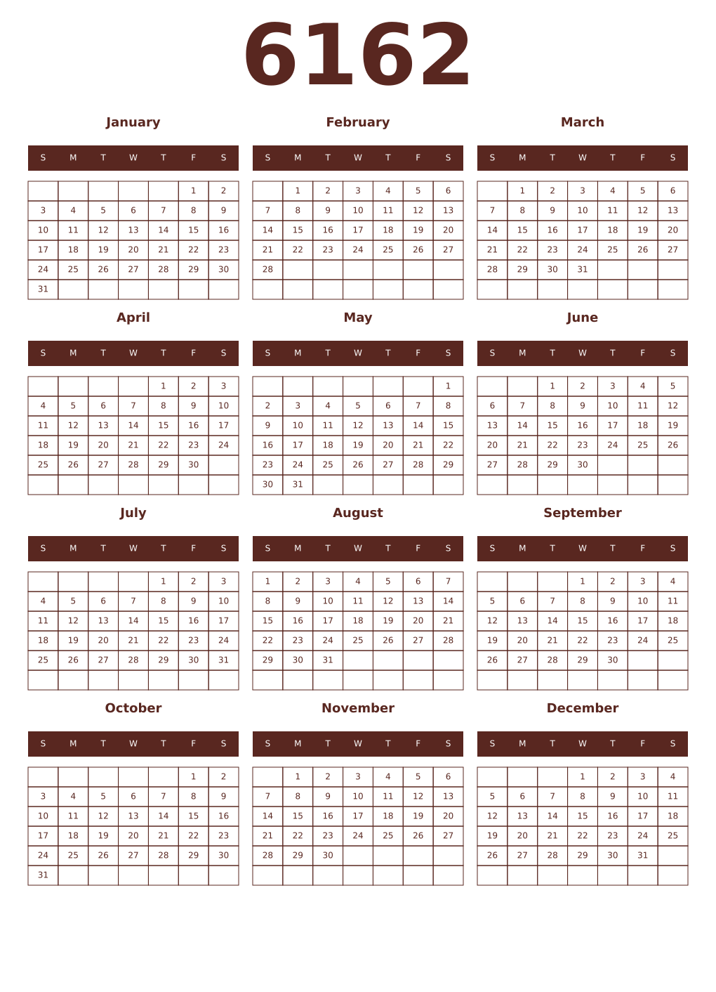 Printable 6162 Year Calendars mortuum