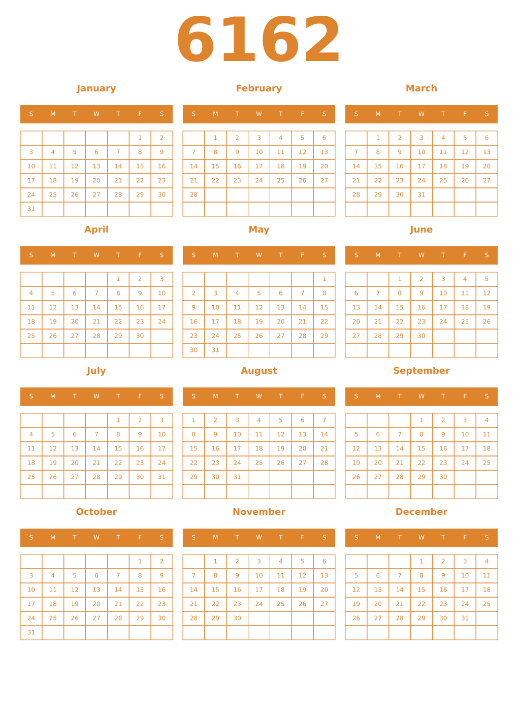 Printable 6162 Year Calendars orange