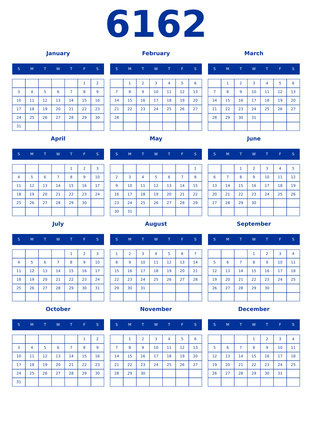 Printable 6162 Year Calendars smalt