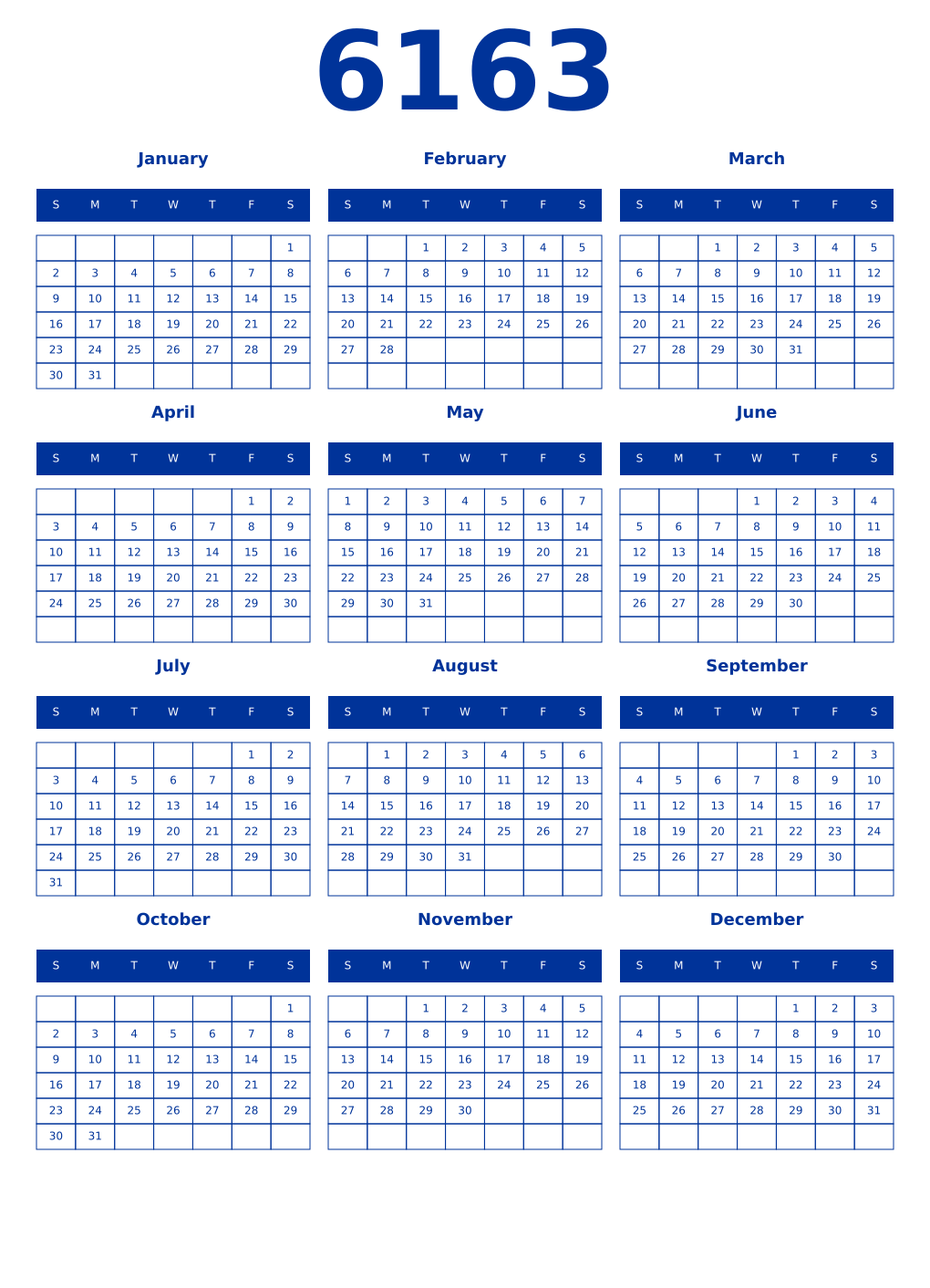 Printable 6163 Year Calendars smalt