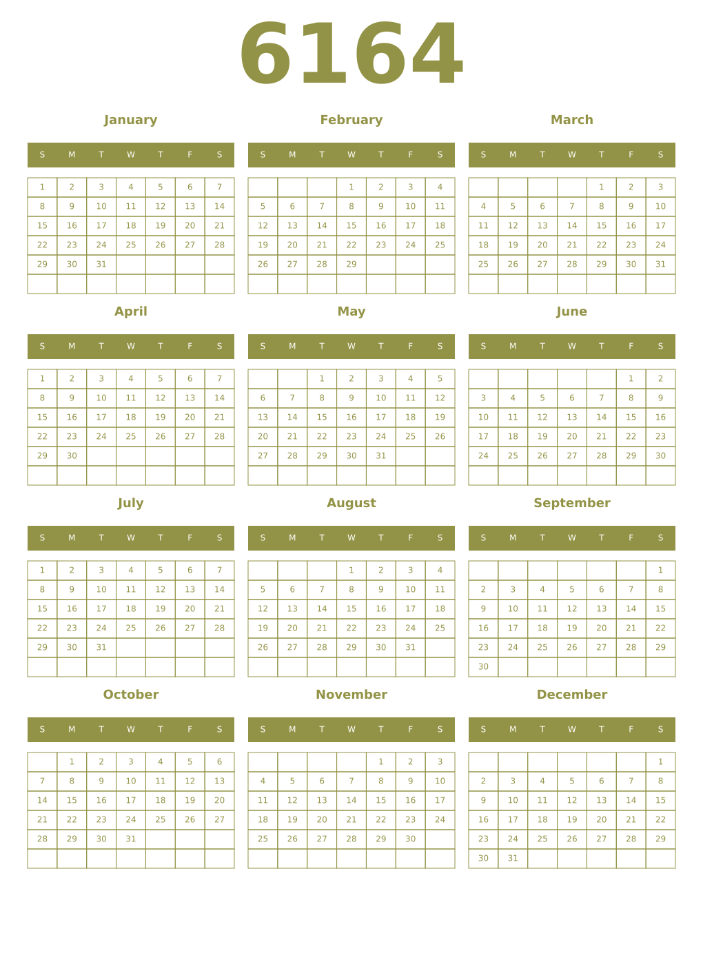 Printable 6164 Year Calendars eburnean
