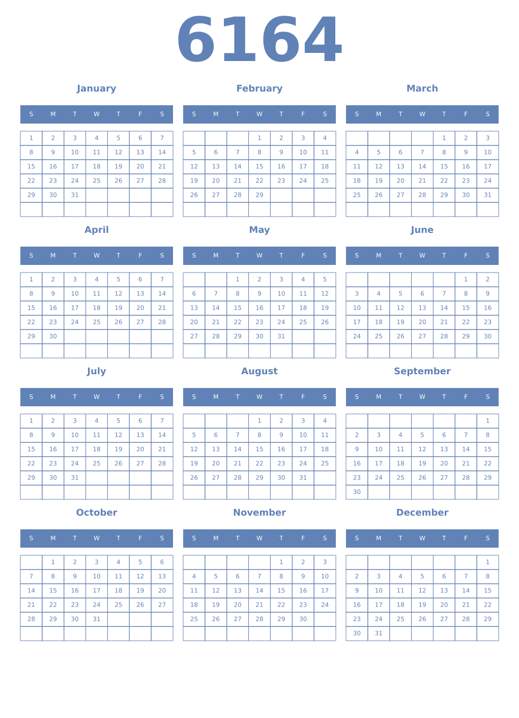 Printable 6164 Year Calendars glaucous