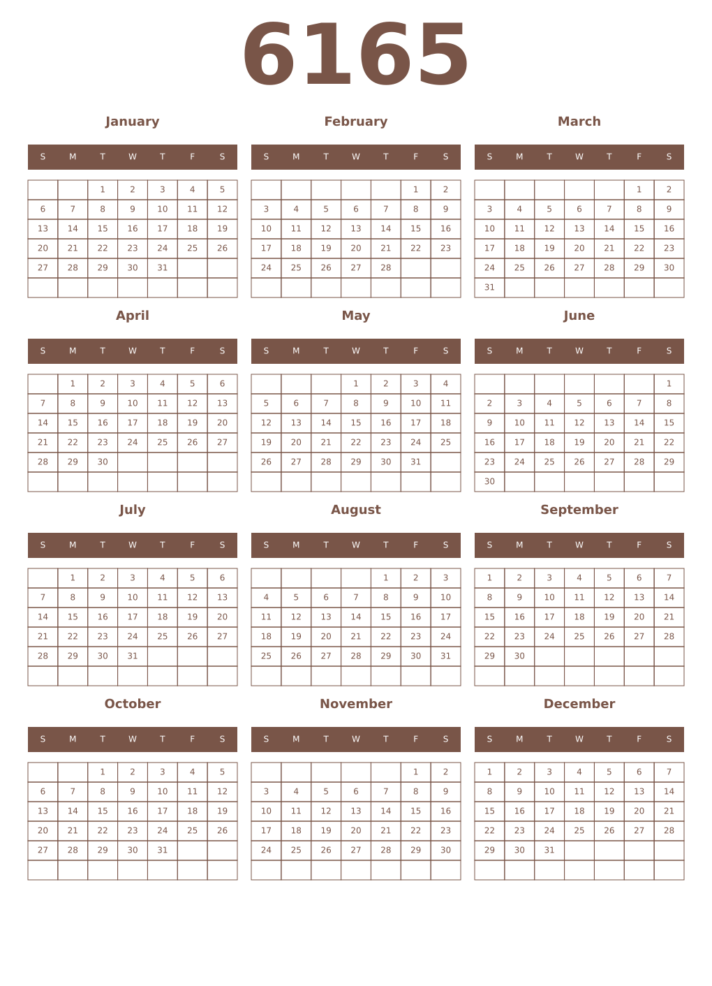 Printable 6165 Year Calendars coffe