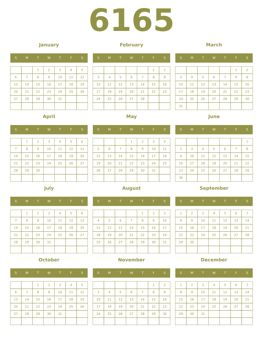 Printable 6165 Year Calendars eburnean