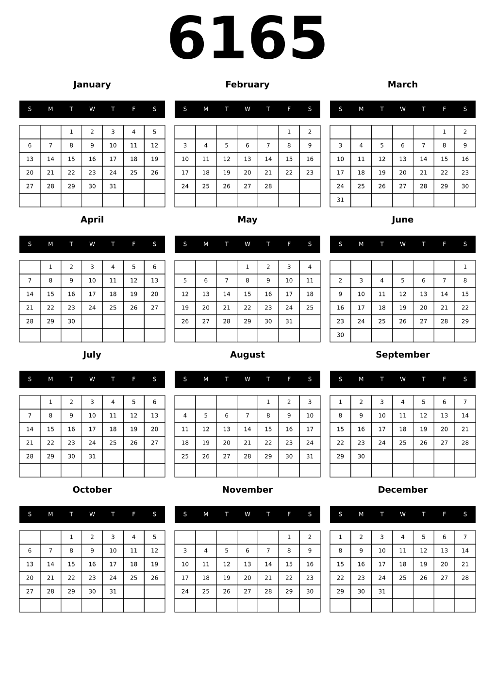 Printable 6165 Calendars