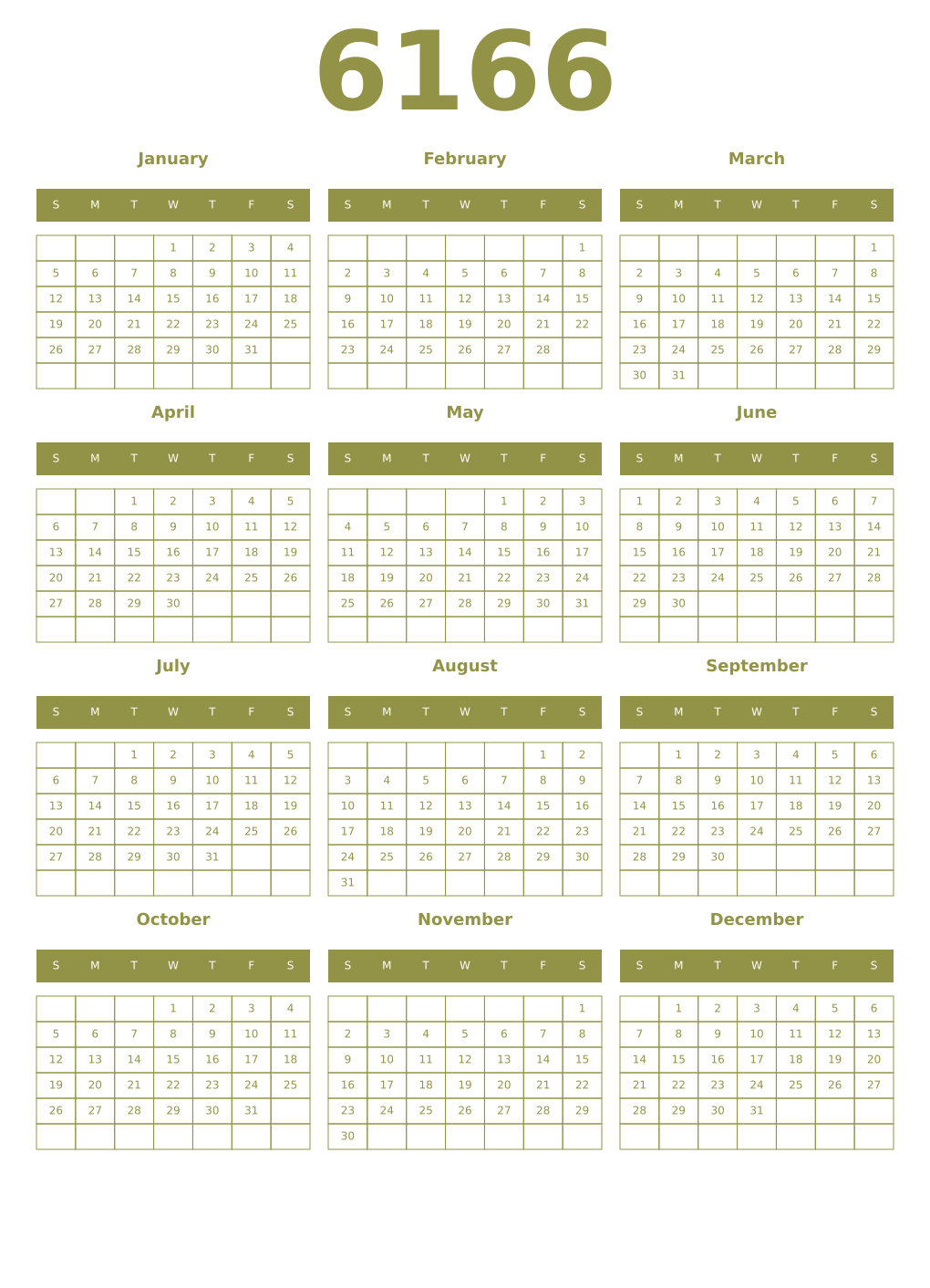 Printable 6166 Year Calendars eburnean