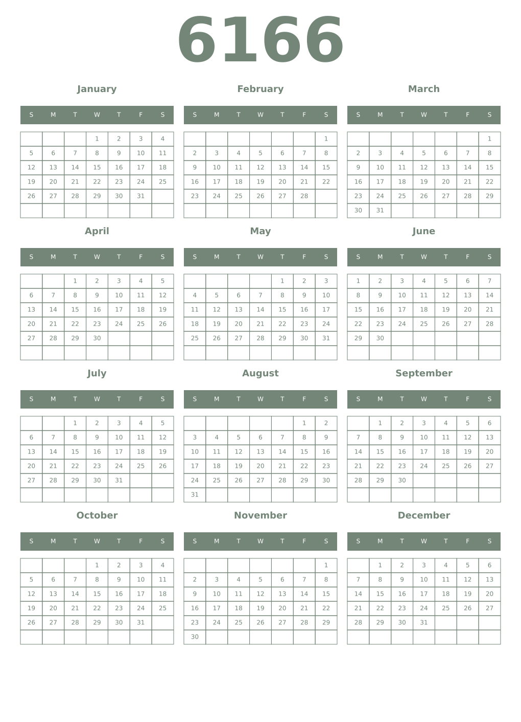 Printable 6166 Year Calendars xanadu