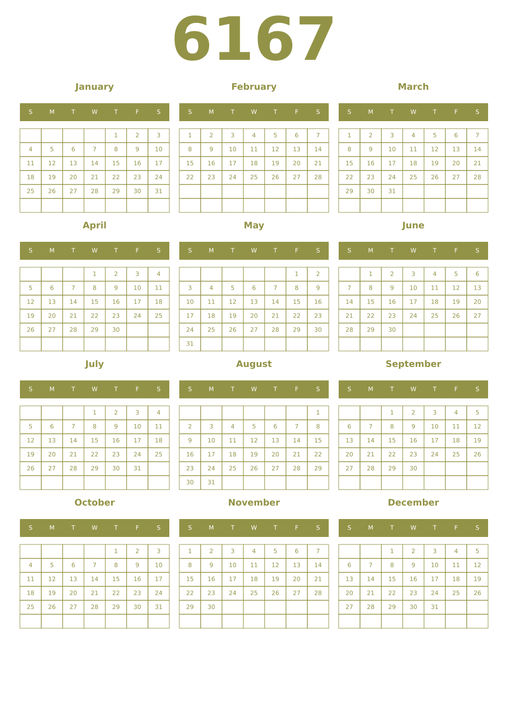 Printable 6167 Year Calendars eburnean