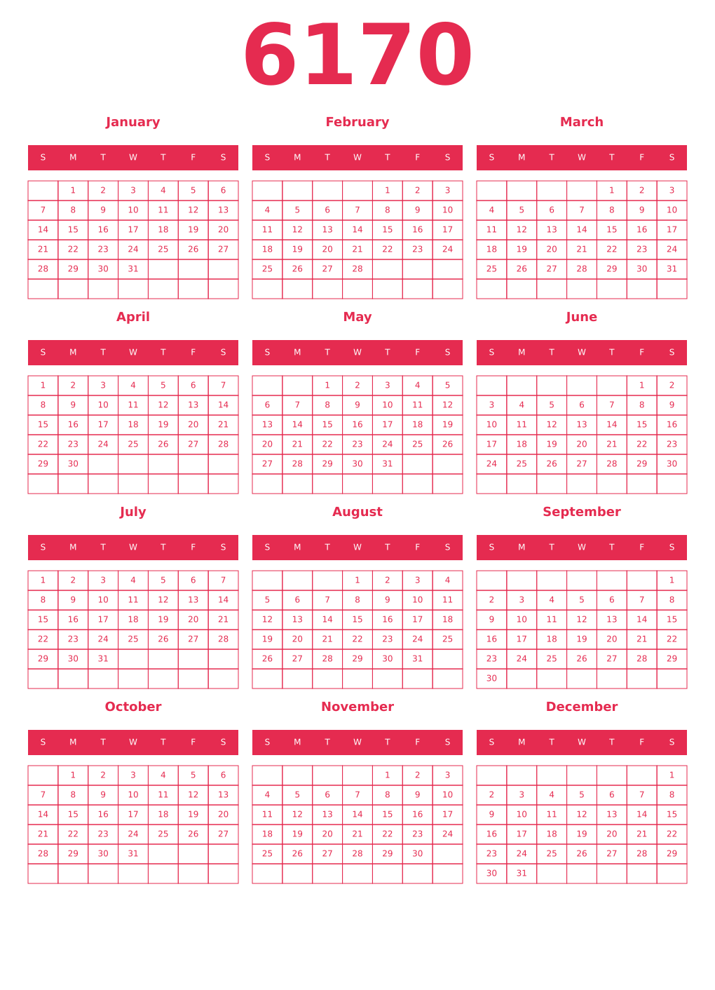 Printable 6170 Year Calendars amaranth