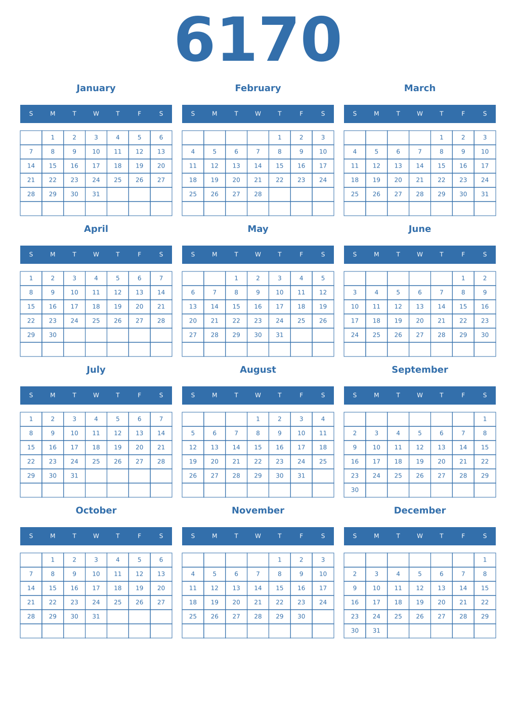 Printable 6170 Year Calendars blue