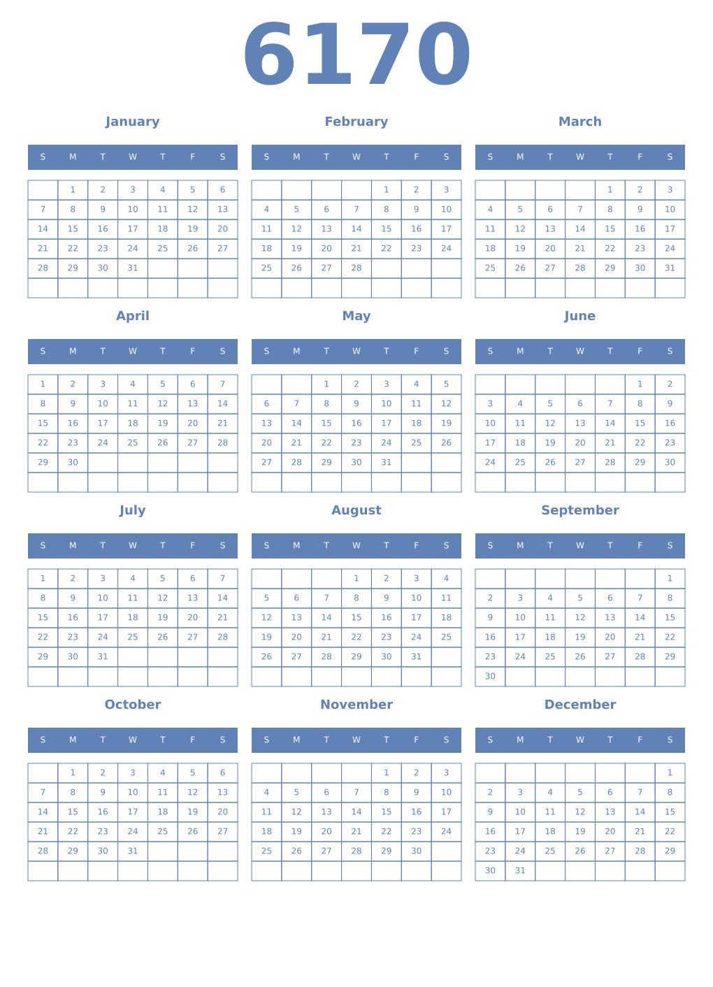 Printable 6170 Year Calendars glaucous