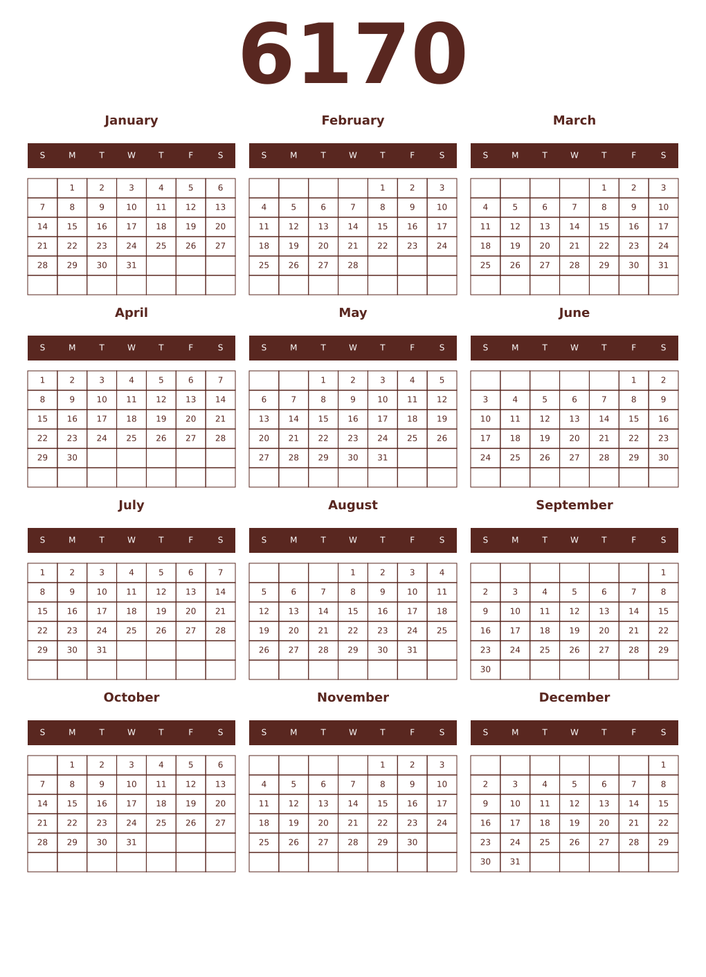 Printable 6170 Year Calendars mortuum
