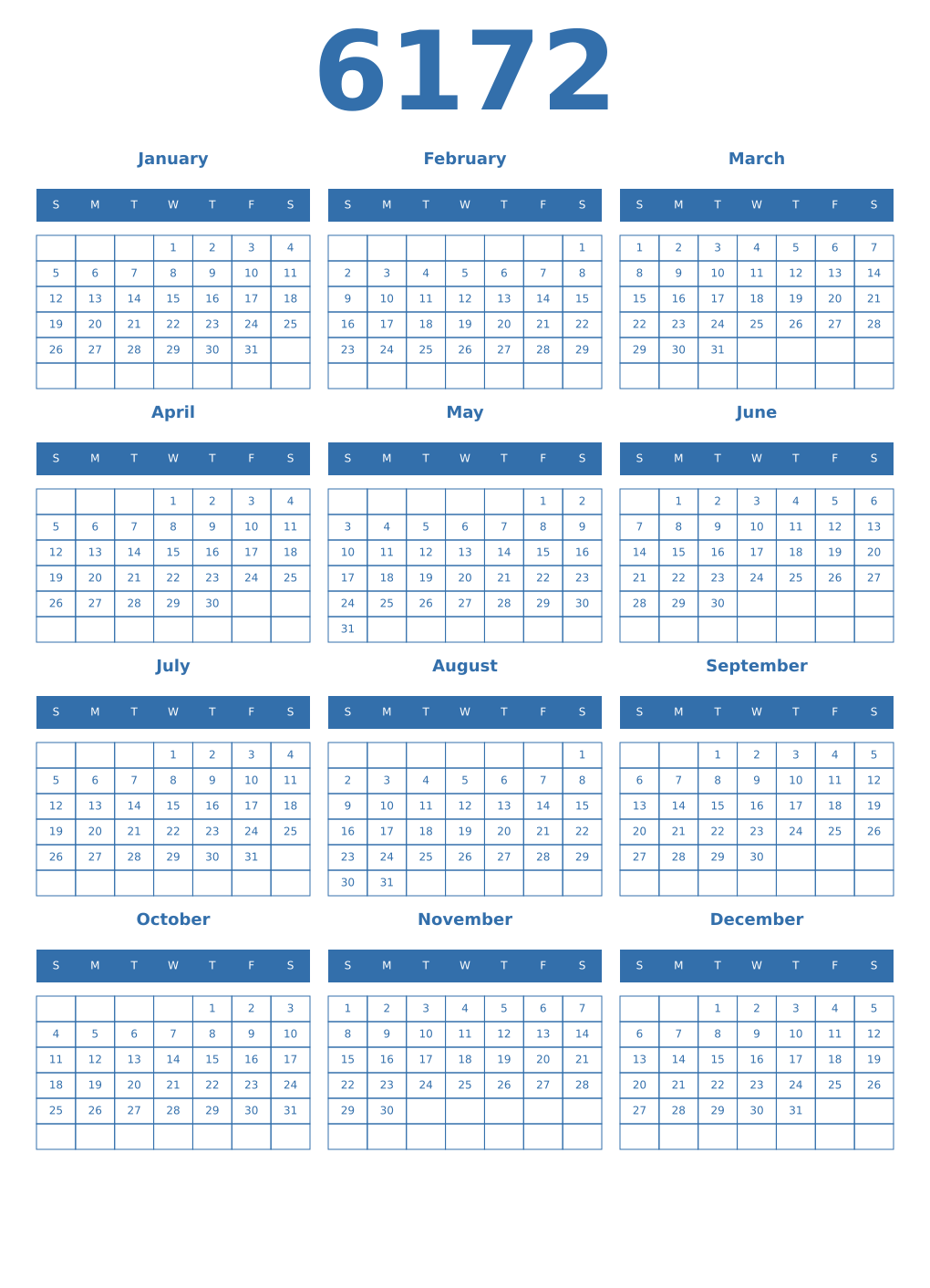 Printable 6172 Year Calendars blue