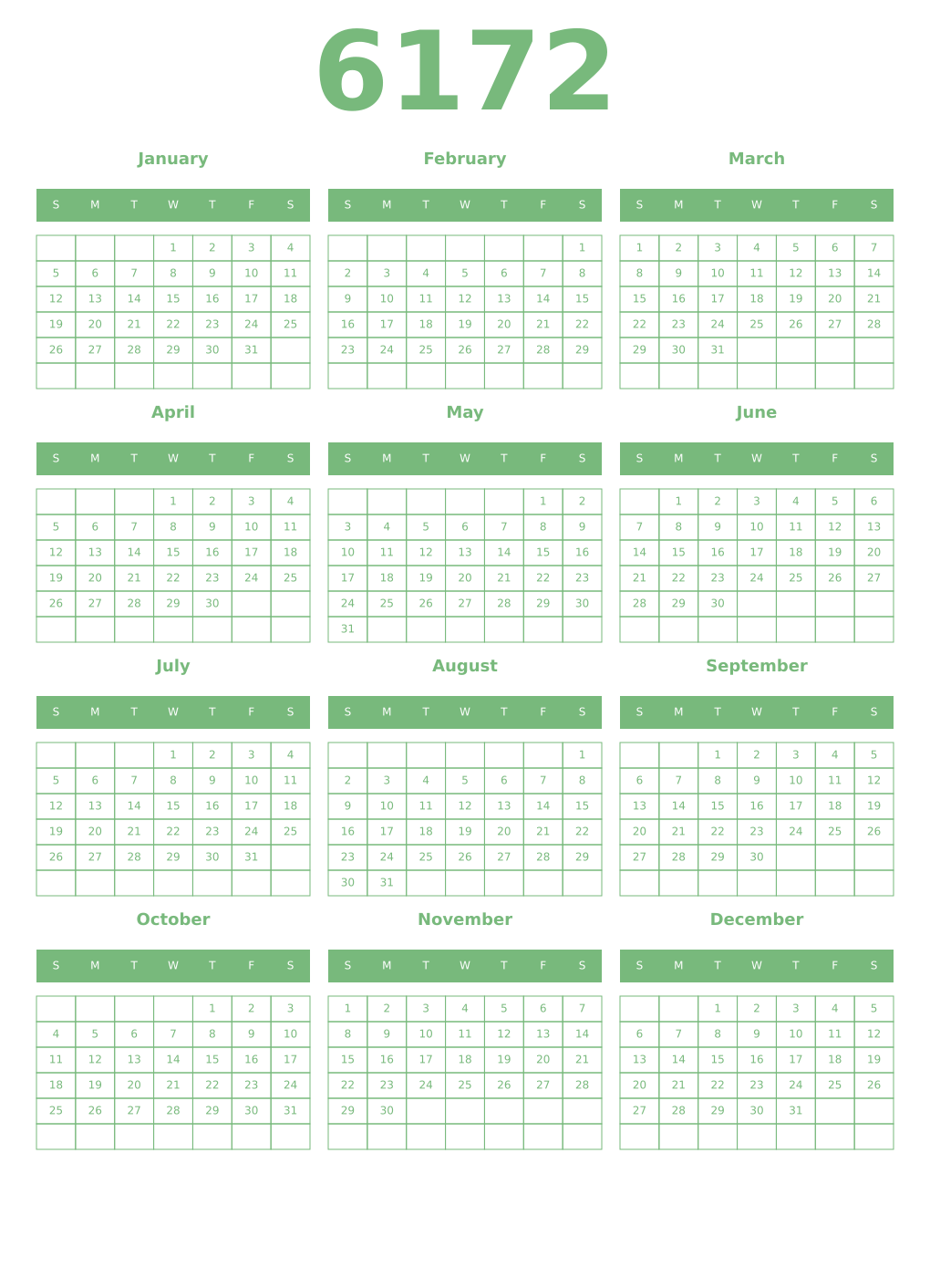 Printable 6172 Year Calendars celadon