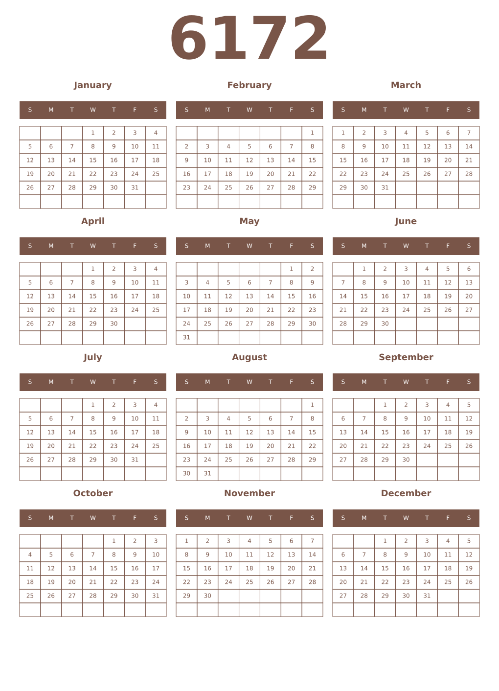 Printable 6172 Year Calendars coffe