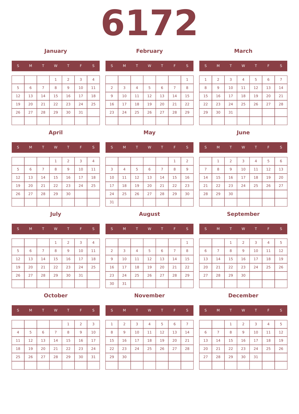 Printable 6172 Year Calendars cordovan
