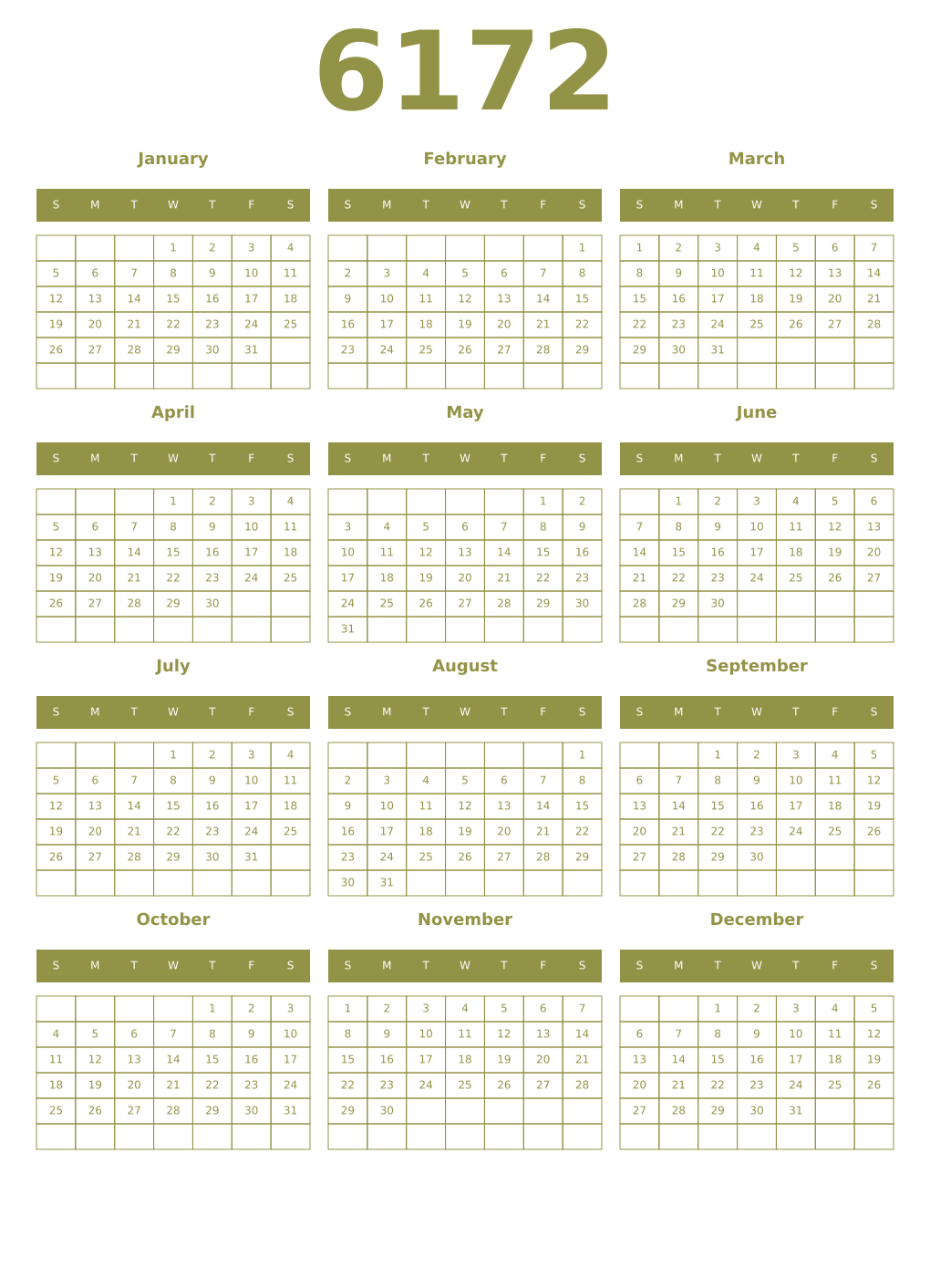 Printable 6172 Year Calendars eburnean