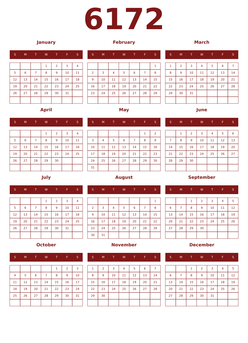 Printable 6172 Year Calendars falu