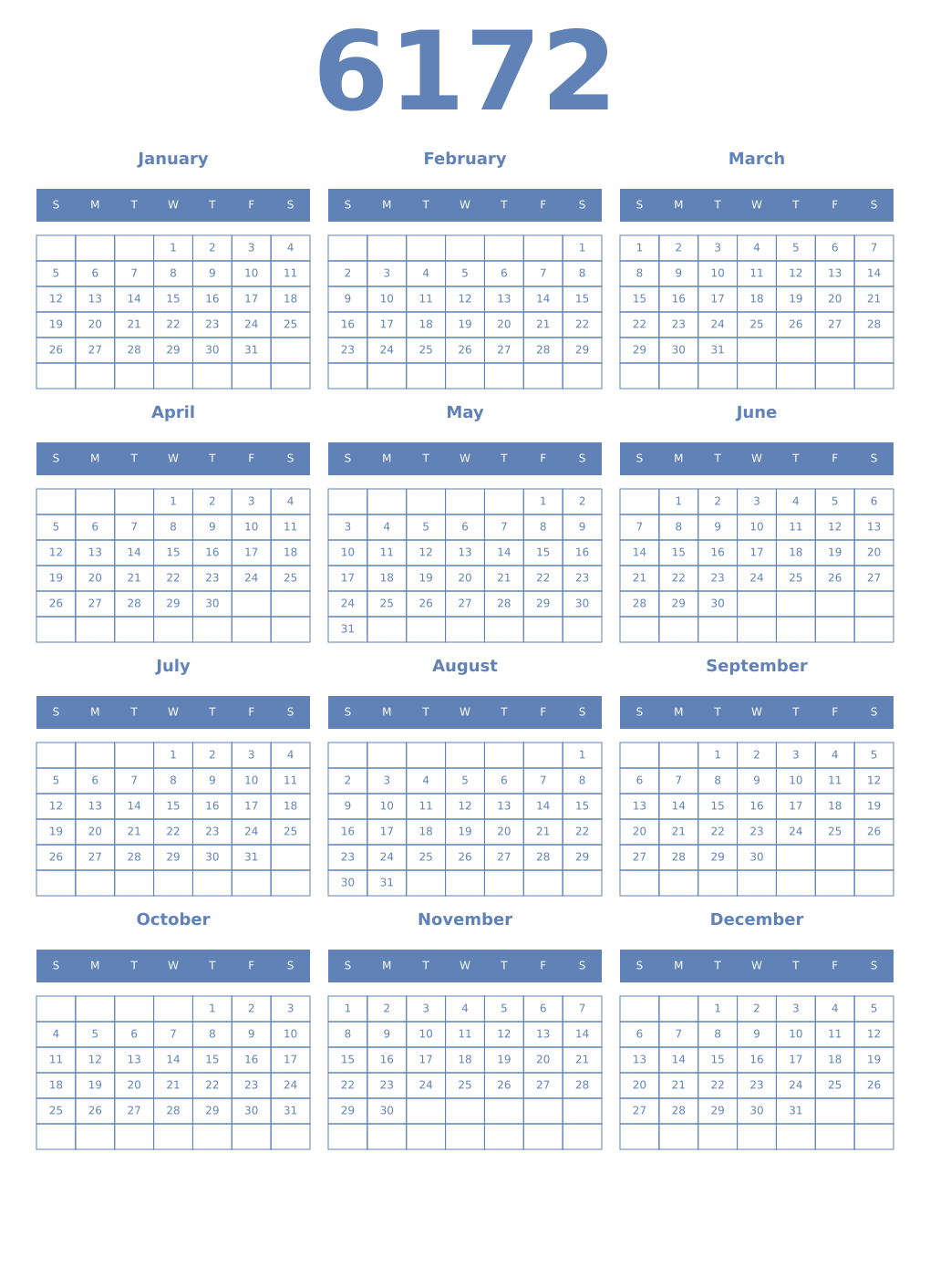 Printable 6172 Year Calendars glaucous
