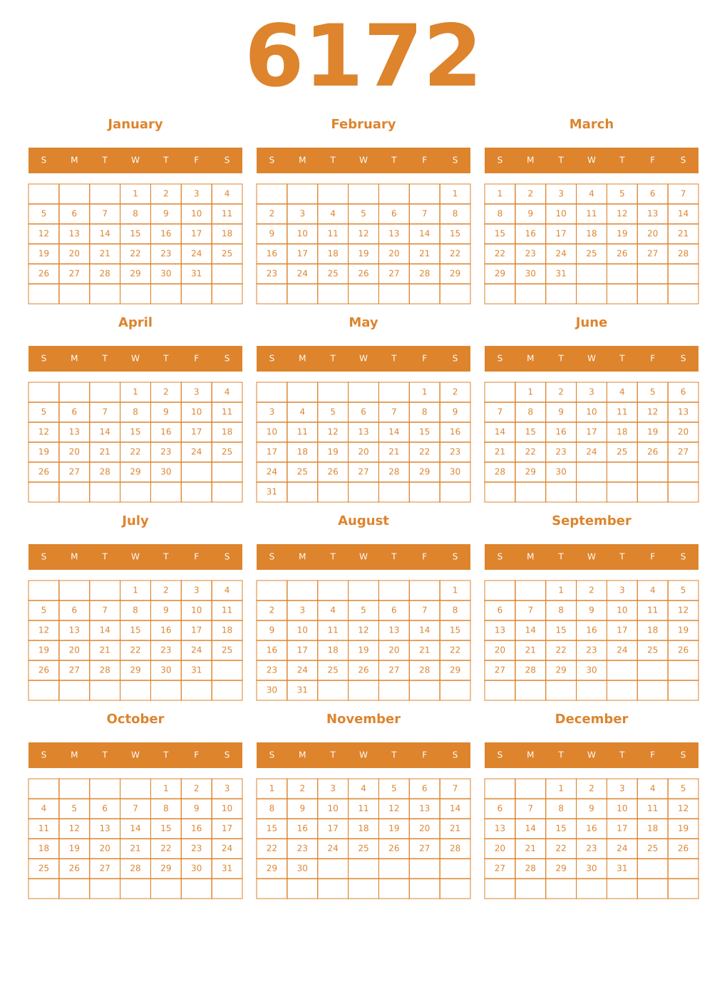 Printable 6172 Year Calendars orange