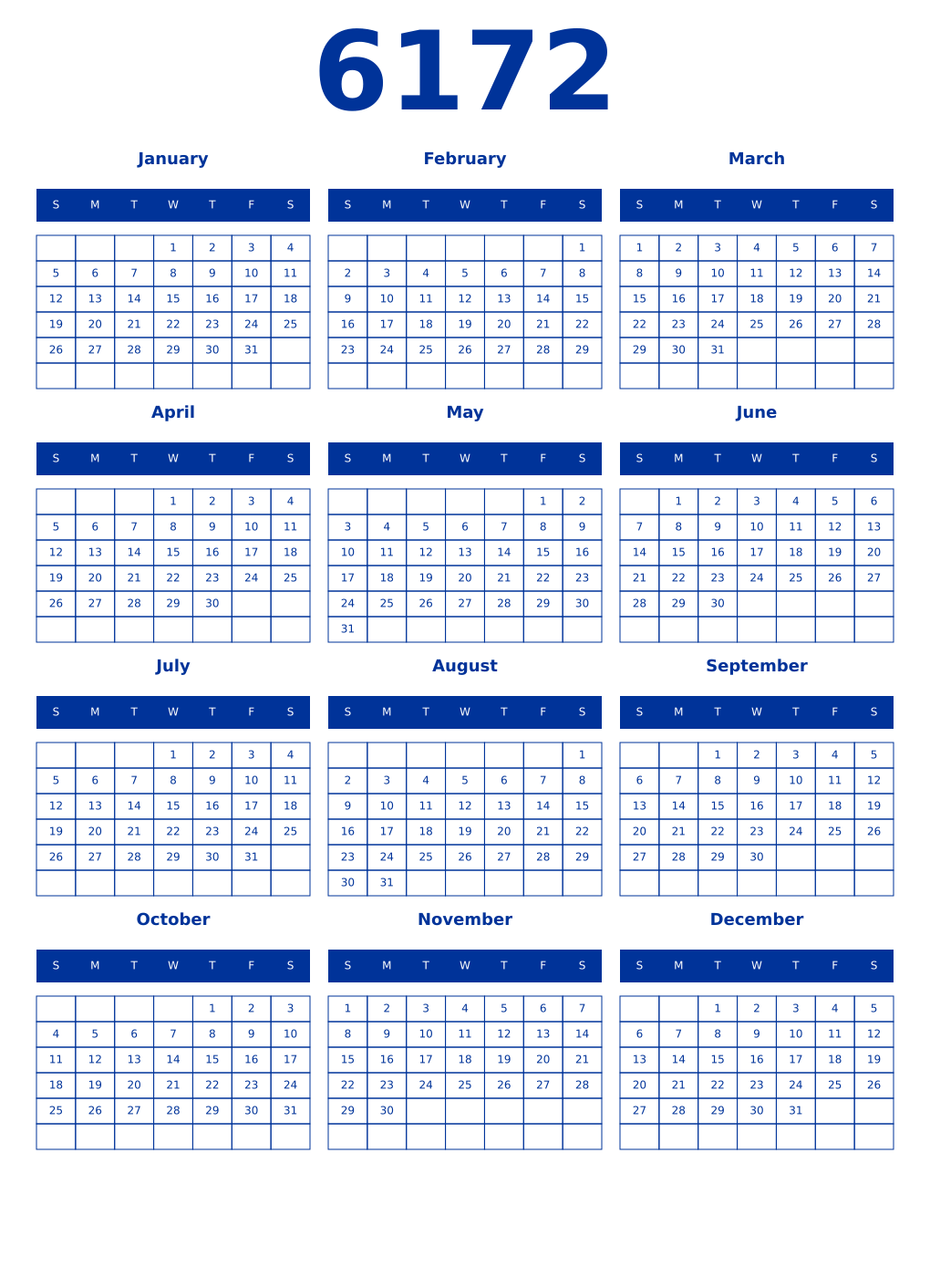 Printable 6172 Year Calendars smalt
