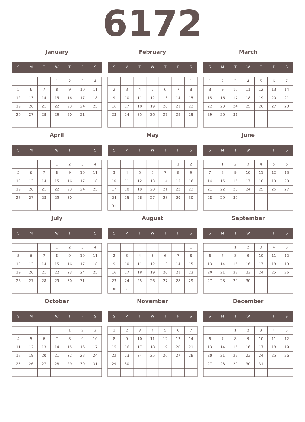 Printable 6172 Year Calendars wenge