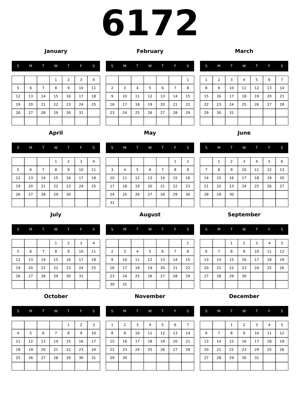 Printable 6172 Calendars