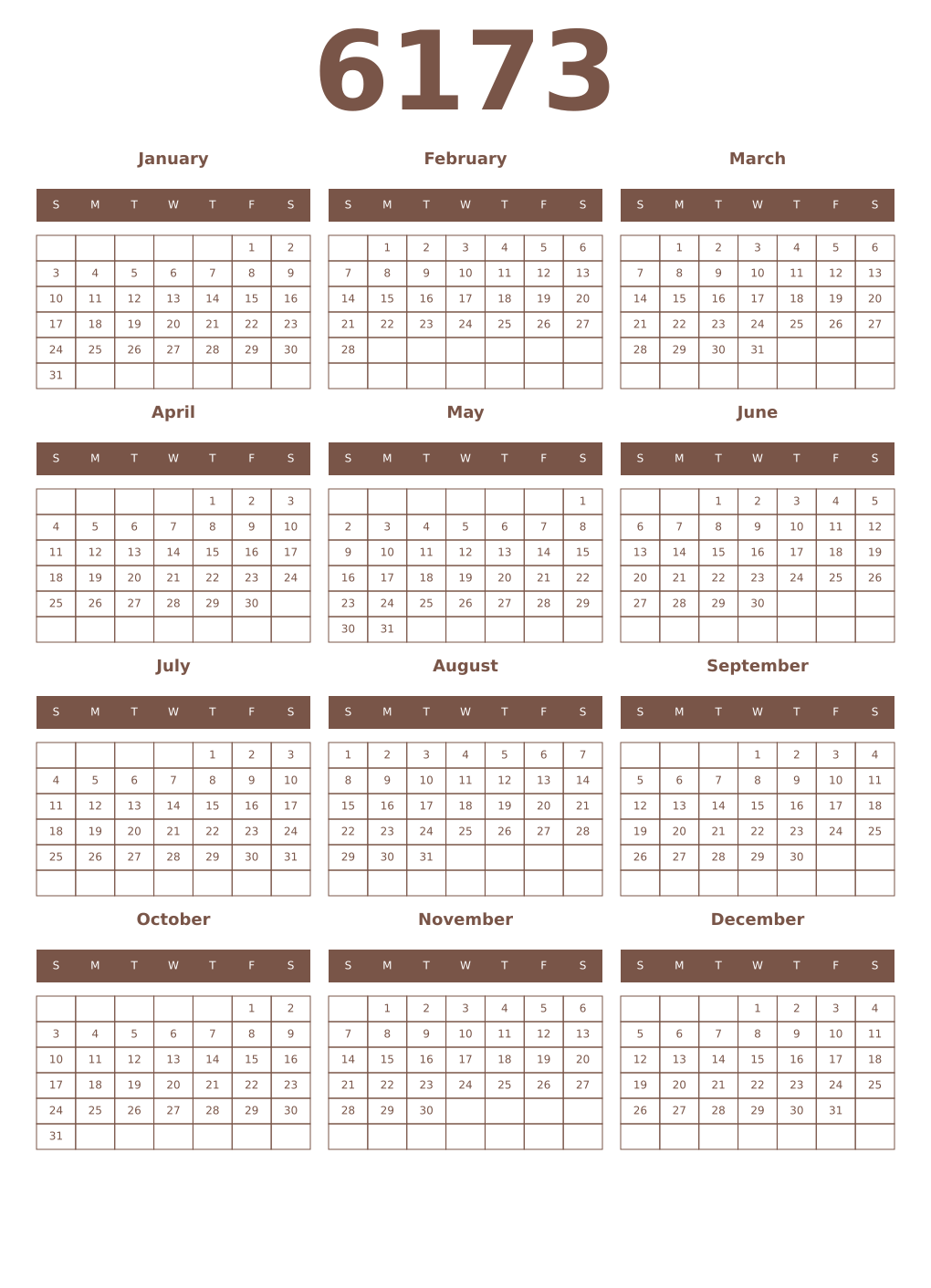 Printable 6173 Year Calendars coffe